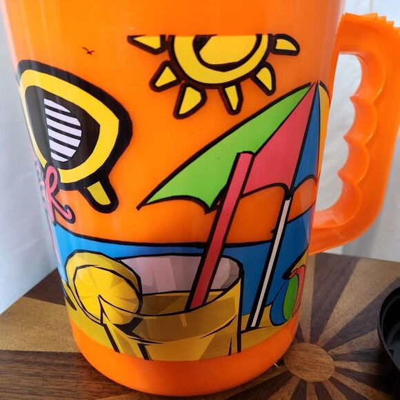 Vintage Retro Betras USA Big Mug Water Bottle Summer Fun Neon Orange Beach 52 Oz - Picture 6 of 13